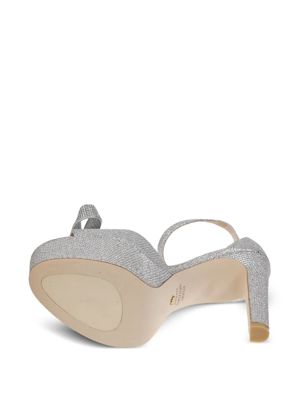 Stuart Weitzman 145 mm sandalen met plateauzool en strik Zilver