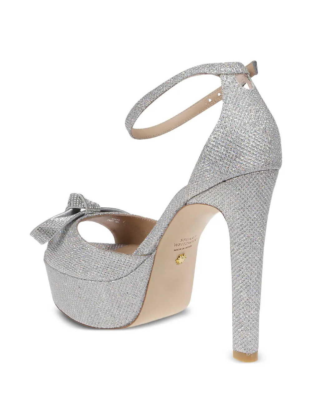 Stuart Weitzman 145 mm sandalen met plateauzool en strik Zilver