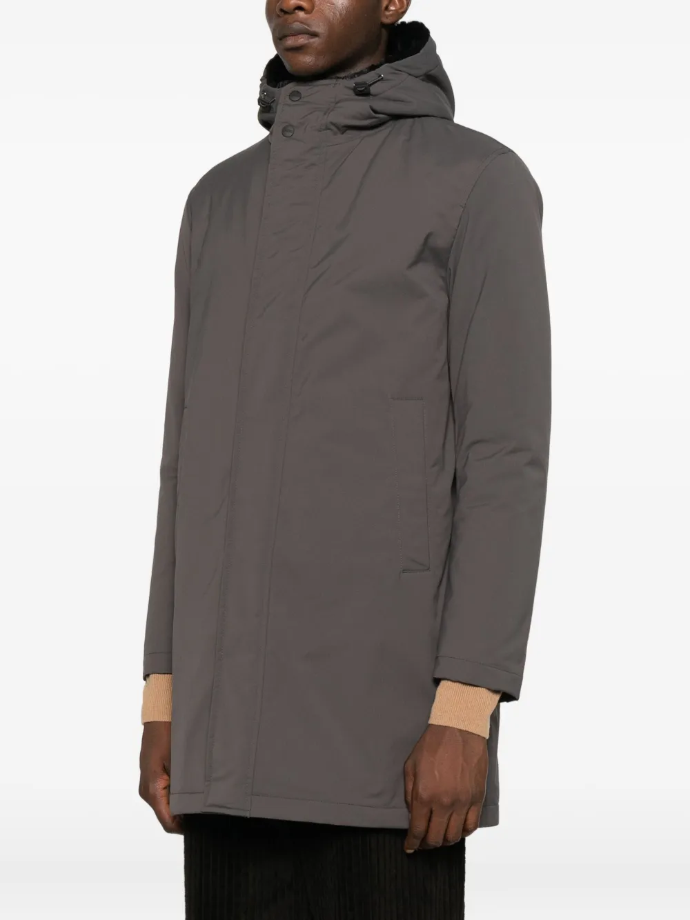 Herno Hooded Coat In Brown