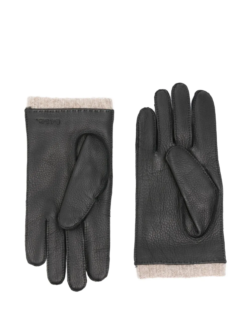 Paul Smith ribbed-trim leather gloves - Zwart