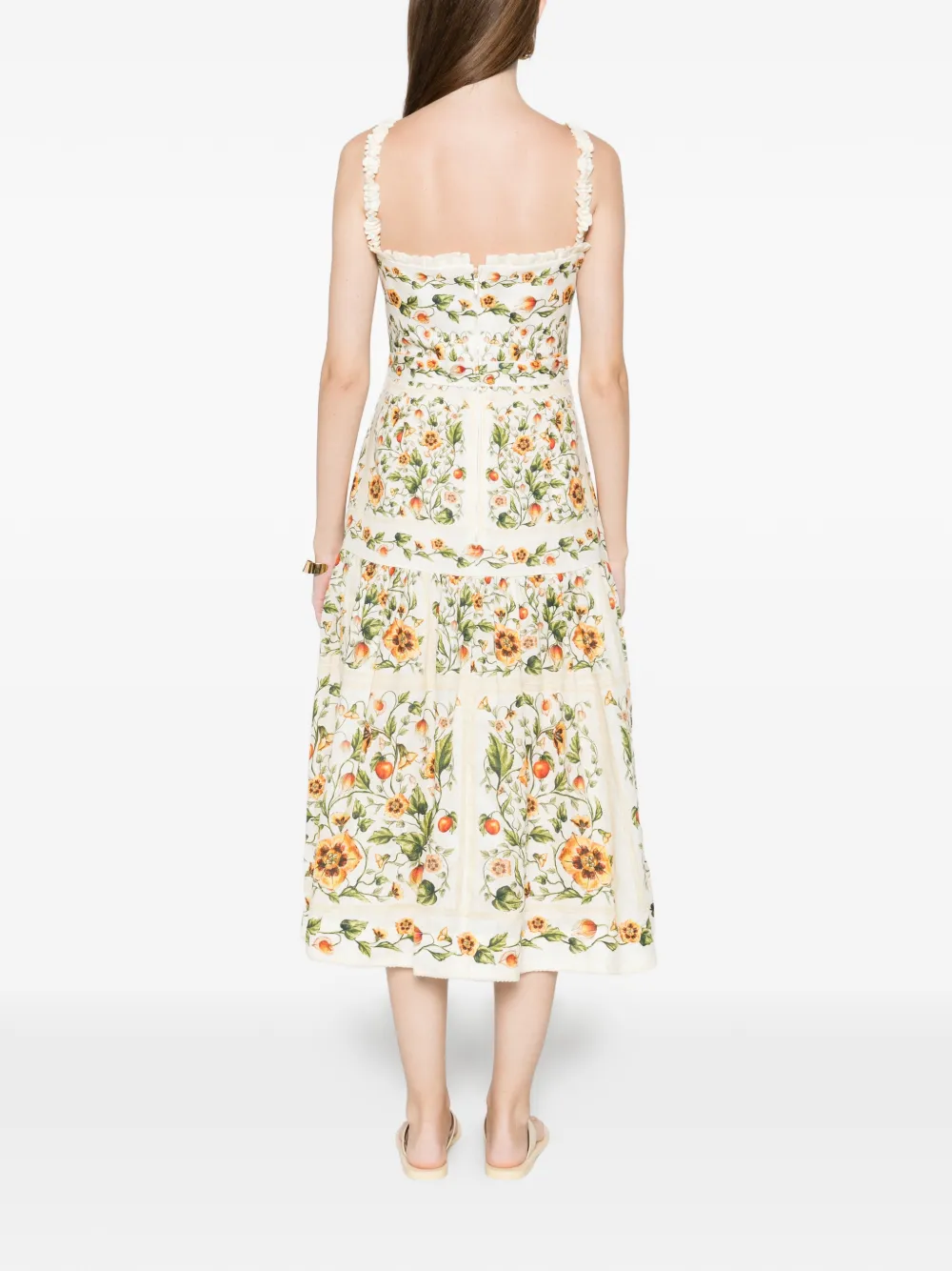 Agua By Agua Bendita Nispero Uchuva midi-jurk met bloemenprint en bandjes Beige