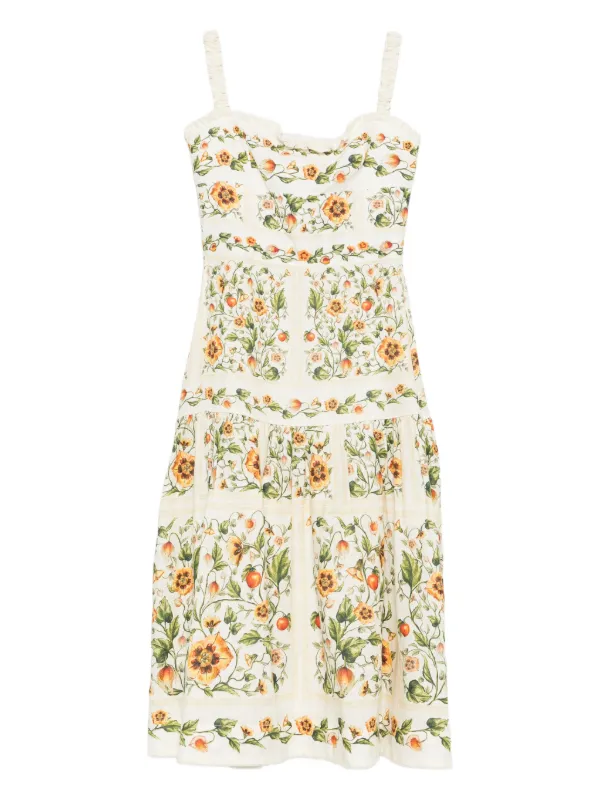 Agua by Agua Bendita Nispero Uchuva Strappy Floral Midi Dress in Neutrals