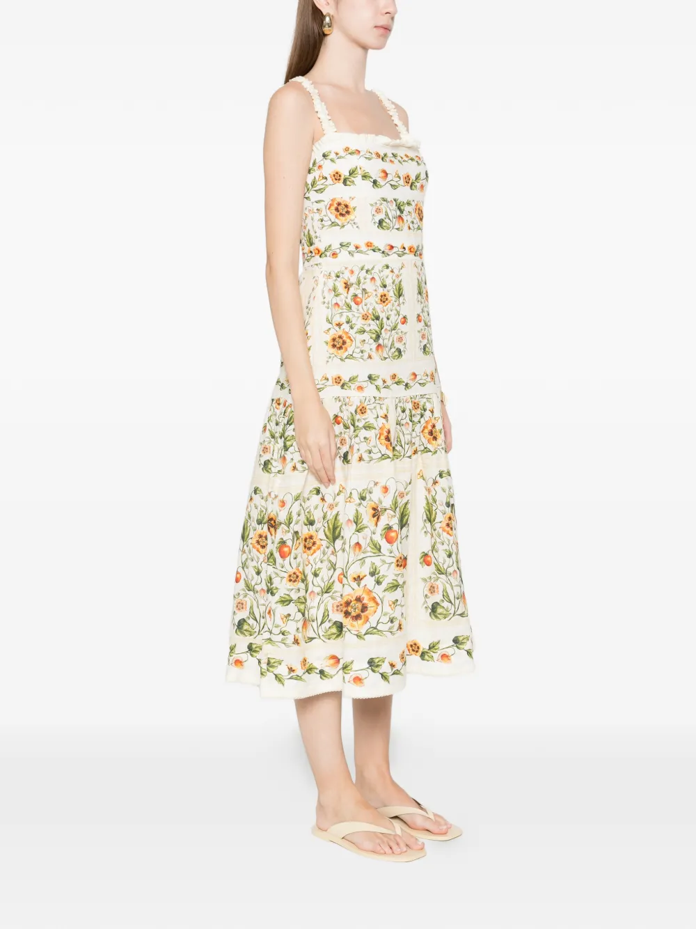 Agua By Agua Bendita Nispero Uchuva midi-jurk met bloemenprint en bandjes Beige