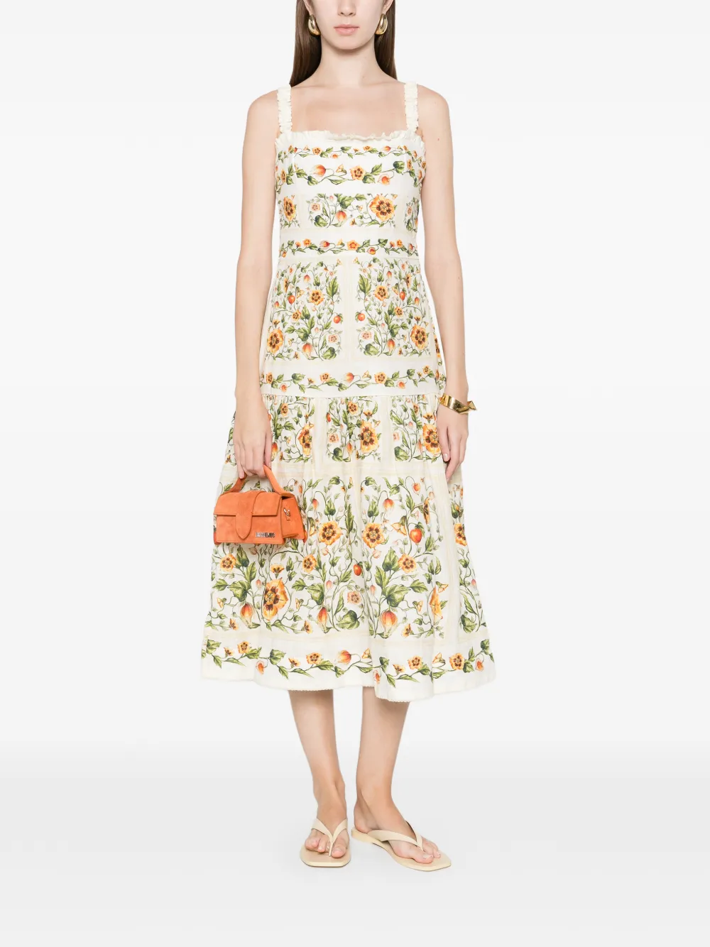 Agua By Agua Bendita Nispero Uchuva strappy floral midi dress - Beige