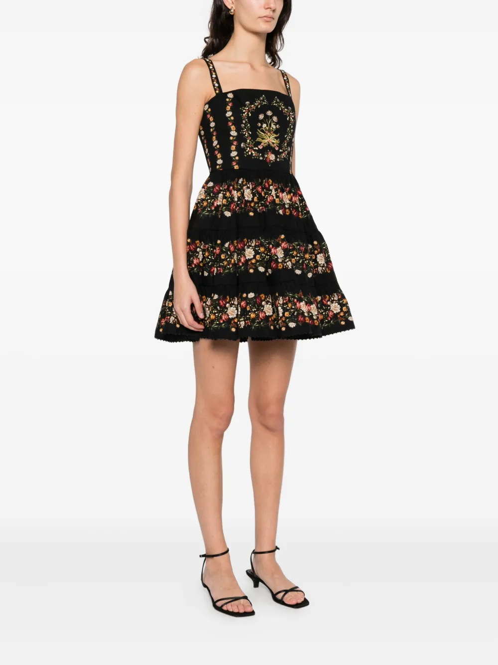 Agua By Agua Bendita Lima Strappy Floral Mini Dress In Black