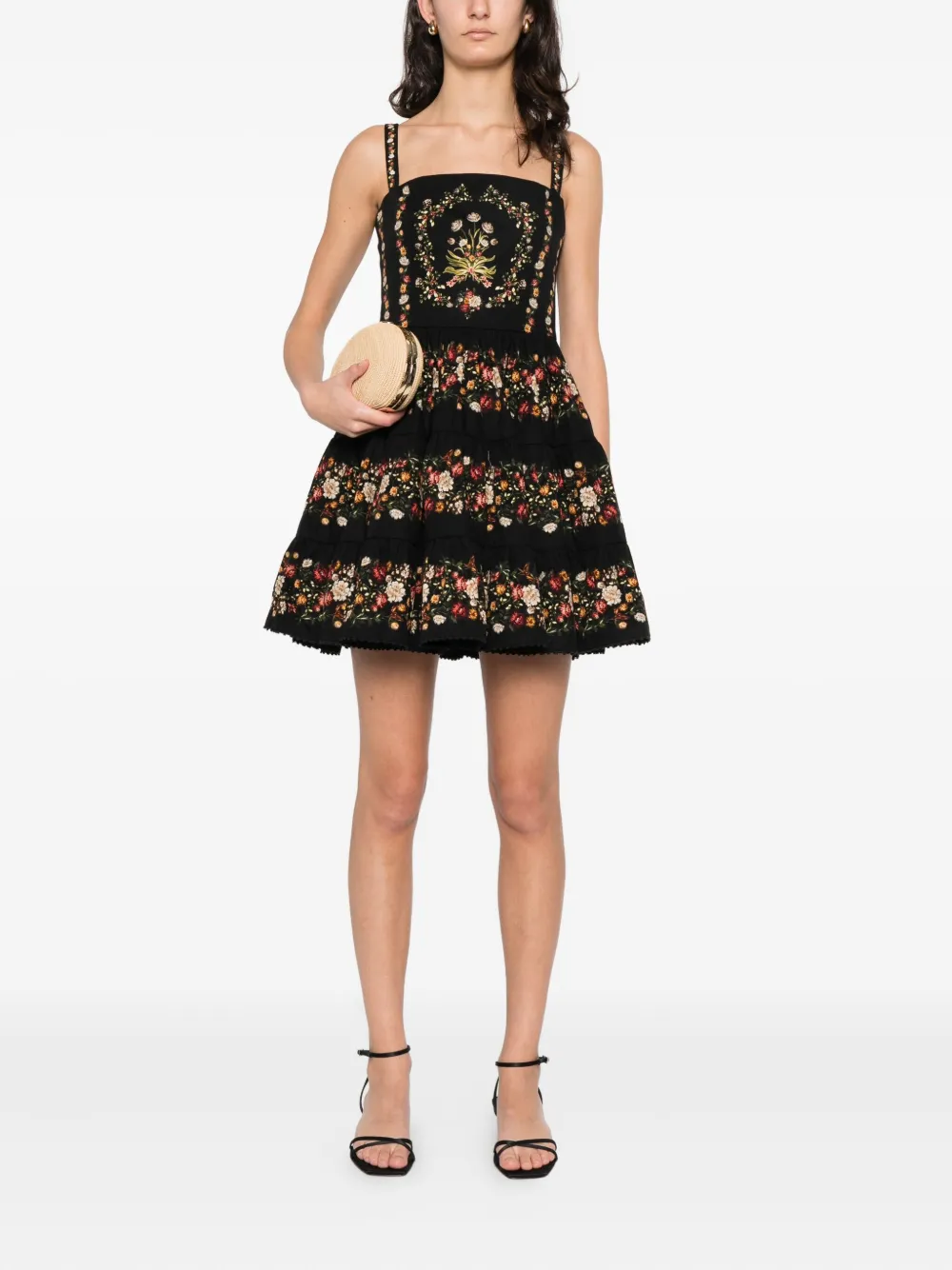 Agua By Agua Bendita Lima mini-jurk met bandjes en bloemenprint - Zwart