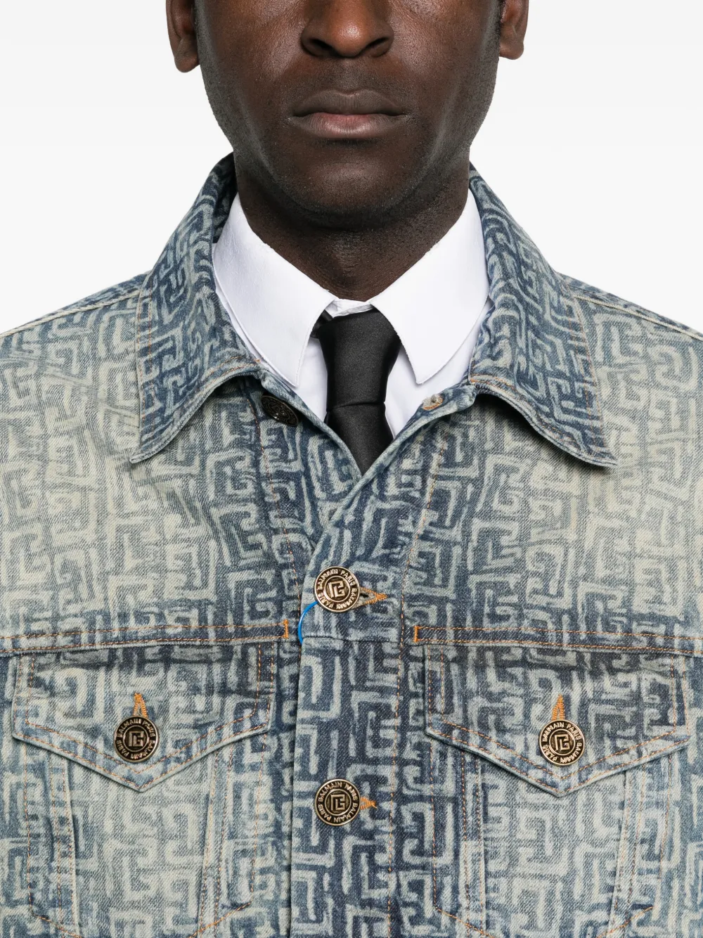 Balmain Denim jack met monogram Blauw