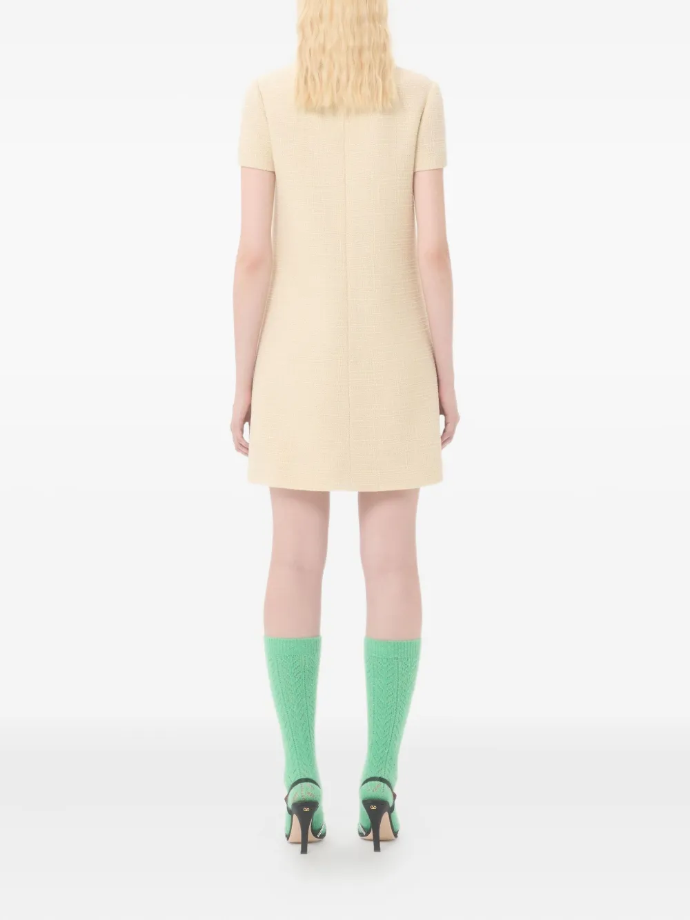 Valentino Bow Detail Virgin Wool Blend Tweed Minidress In Neutral