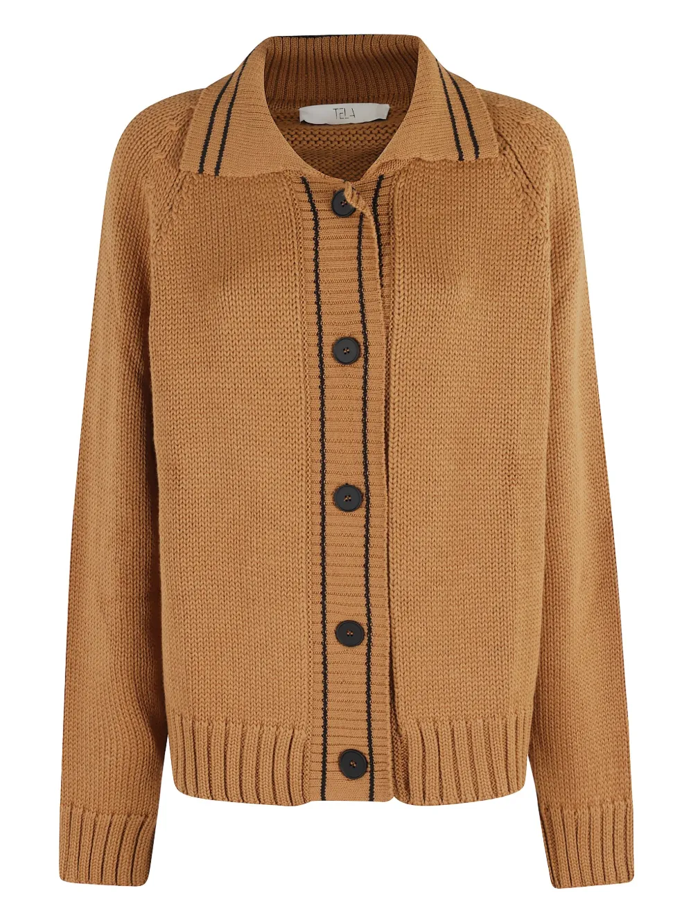 Tela Violet Cardigan With Polo Collar And Button Closure In Brown