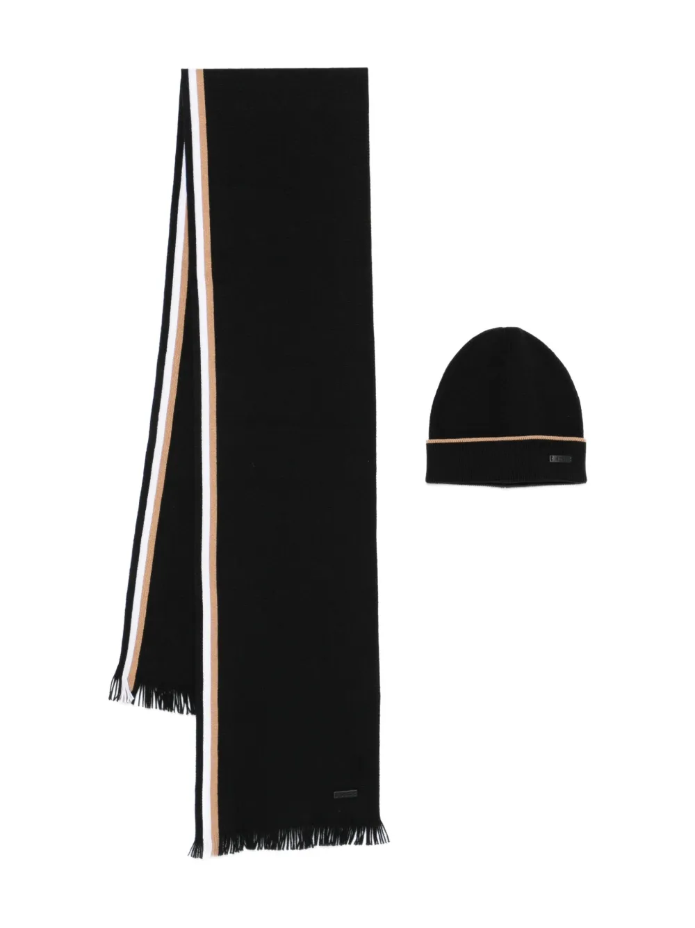 BOSS ensemble bonnet-écharpe rayé à franges | noir | Image 1