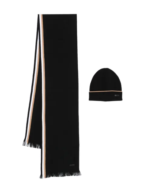 BOSS set de gorro y bufanda con motivo de rayas y flecos
