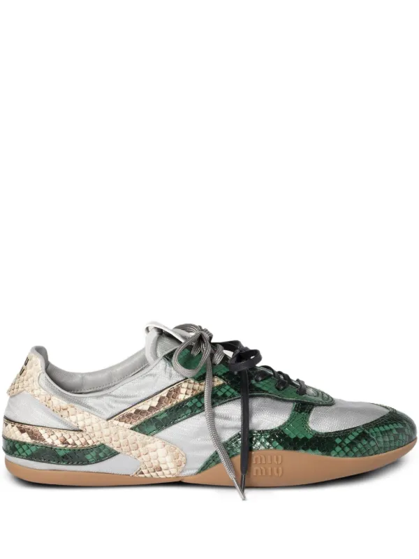 Miu Miu Gymnasium snakeskin-effect Sneakers | Grey | FARFETCH UK