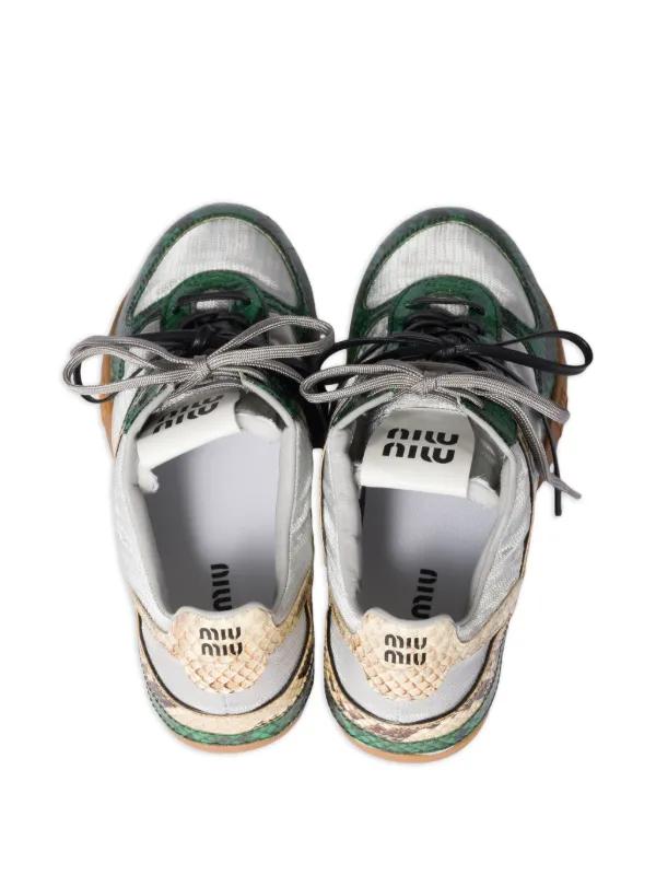 工芸品 MIU MIU Miu Miu snakeskin-leather Sneakers | Grey | FARFETCH