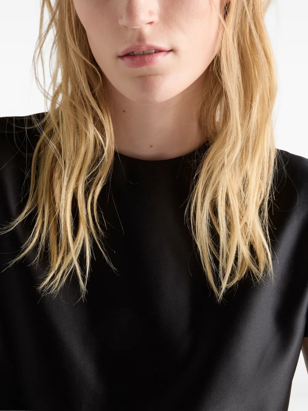 Prada Duchesse Silk Peplum Mini Dress In Black