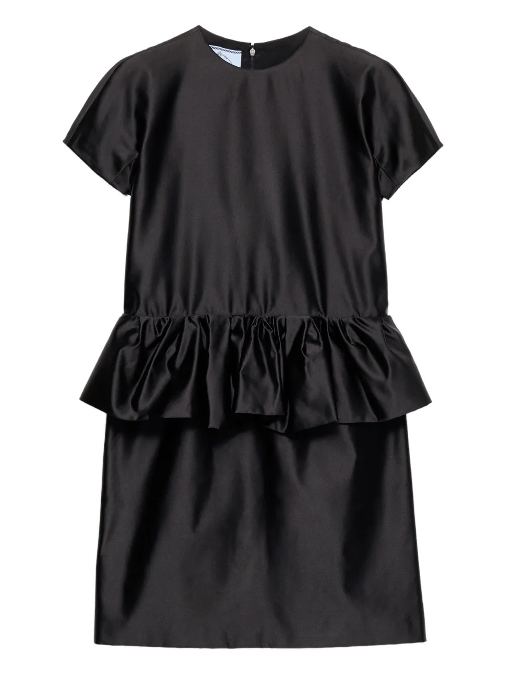 Prada Duchesse Silk Peplum Mini Dress In Black