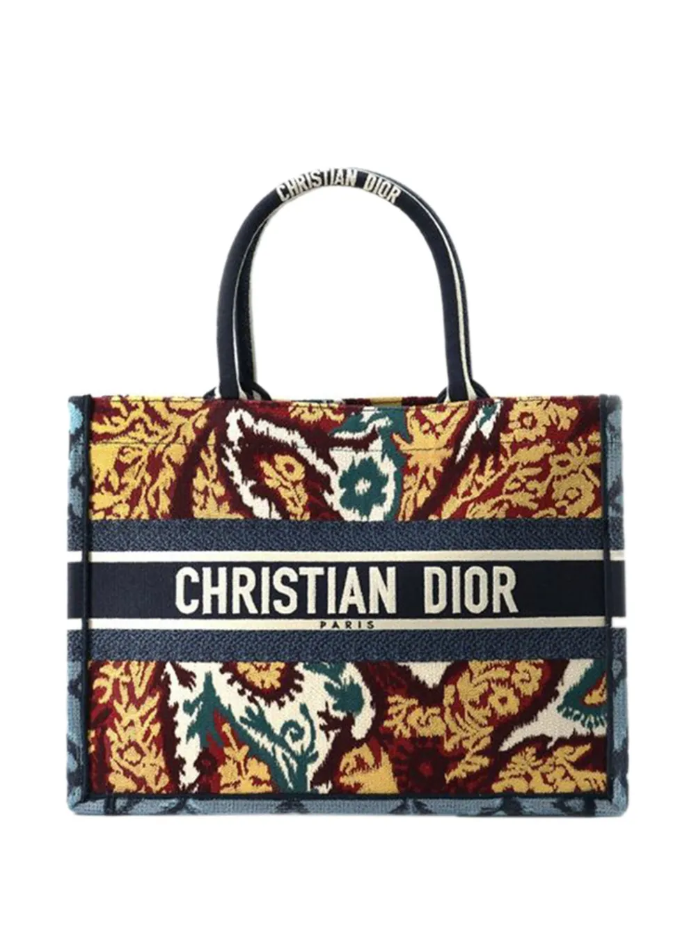 Pre-owned Dior 2020 Medium Canvas Embroidered Paisley Book Tote Bag In Yellow