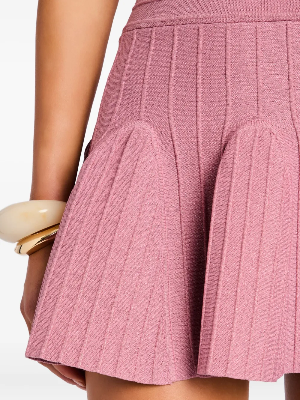 Retroféte Audrina Metallic Knit Godet-skirt Sleeveless Mini Dress In Pink