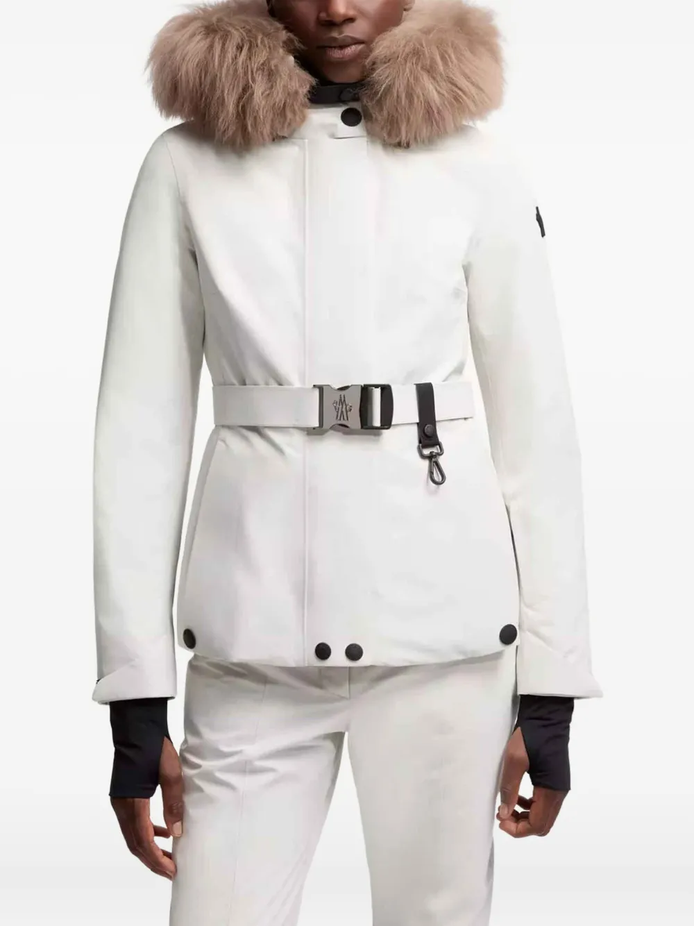 Moncler Laplance Fur-trimmed Belted Down Ski Jacket In White