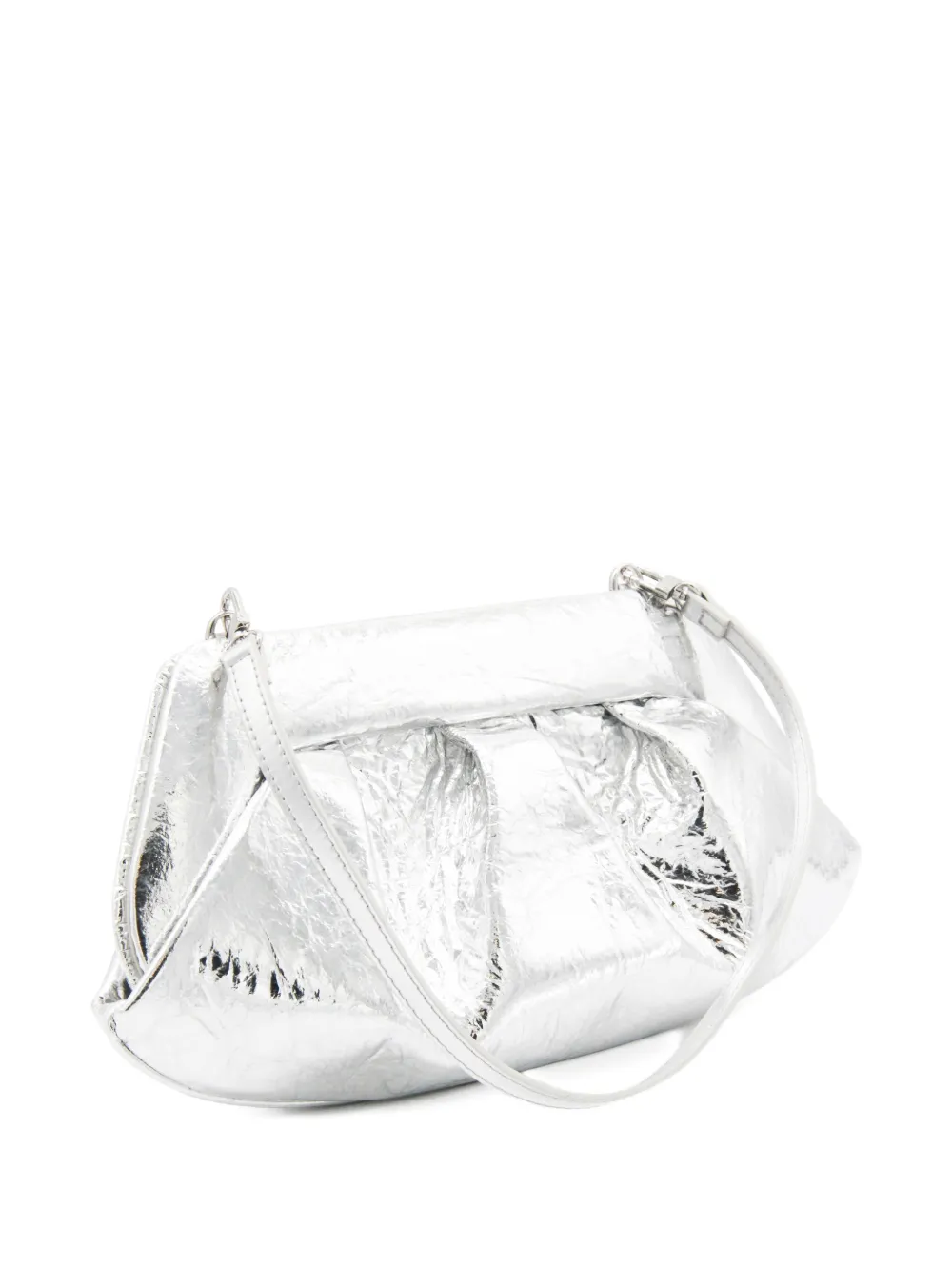 Themoirè Metallic Finish Structured Clutch Bag With Handle In Silver