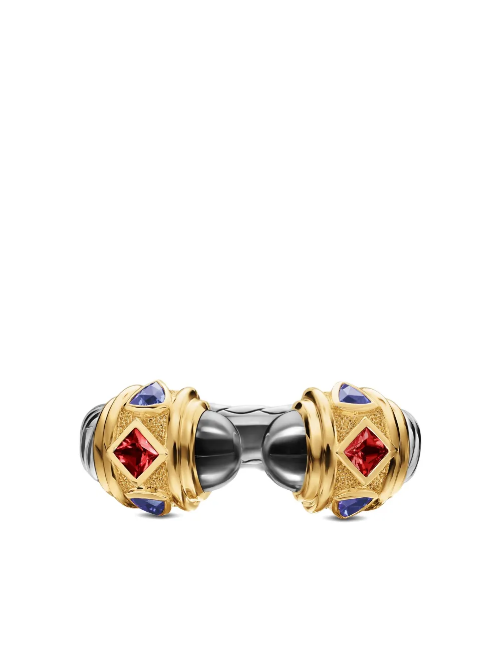 David Yurman 14k Yellow Gold And Sterling Silver Renaissance Multi-stone Ring In Gold