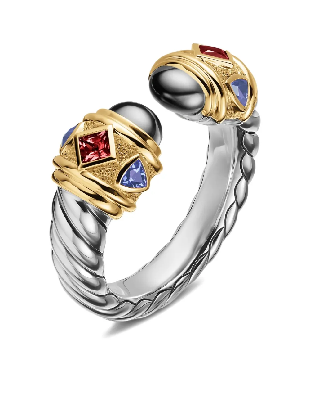 David Yurman 14k Yellow Gold And Sterling Silver Renaissance Multi-stone Ring In Gold