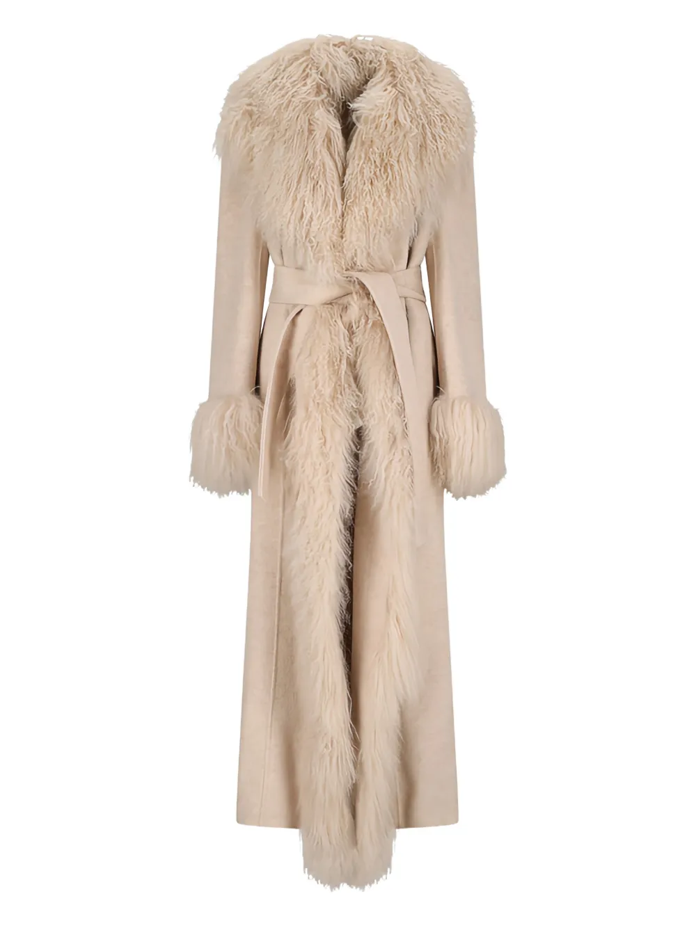 Giuseppe Di Morabito faux-fur collar belted coat | Neutrals | Image 1
