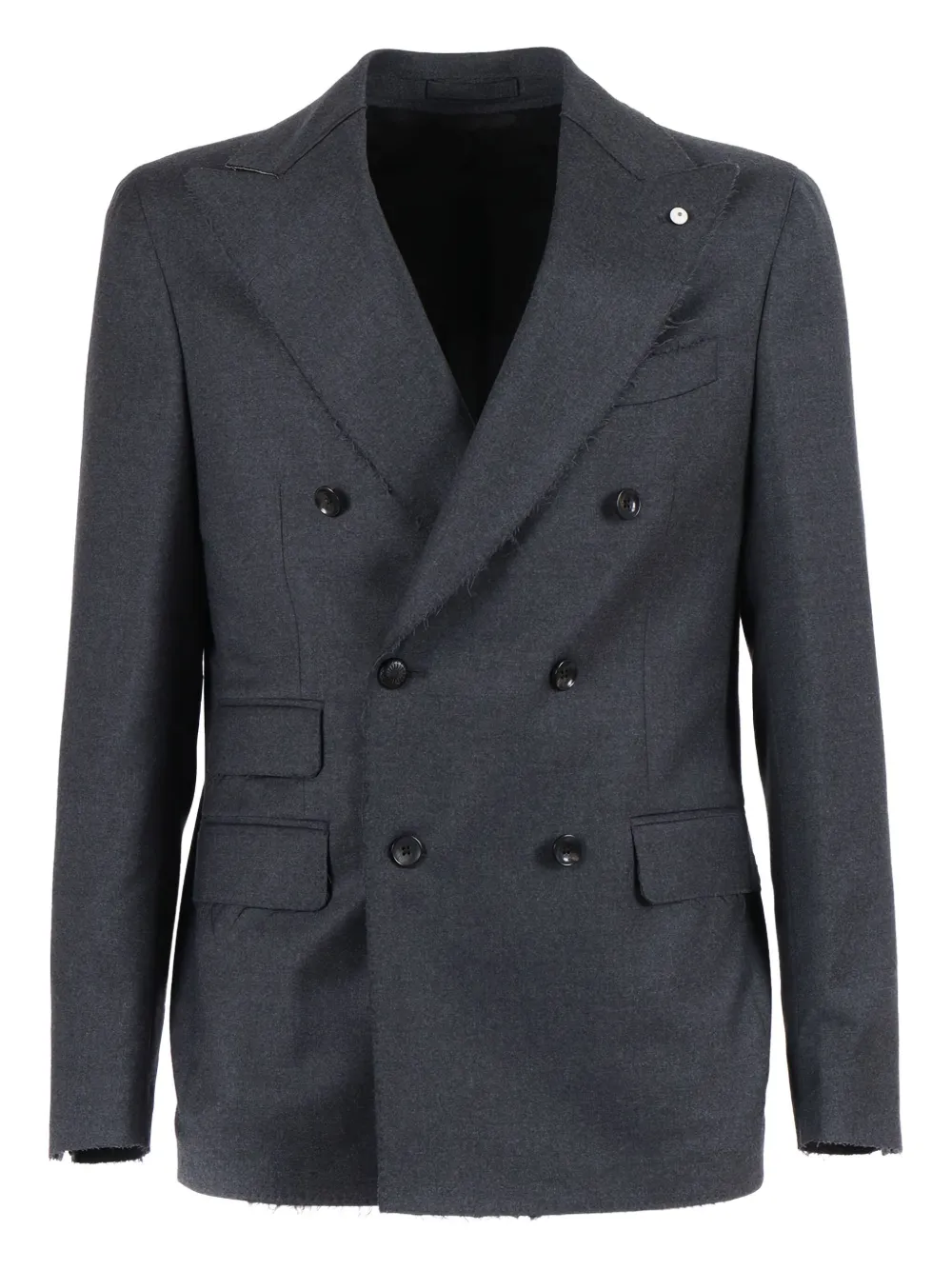 BRANDO double-breasted frayed-edge blazer - Grigio