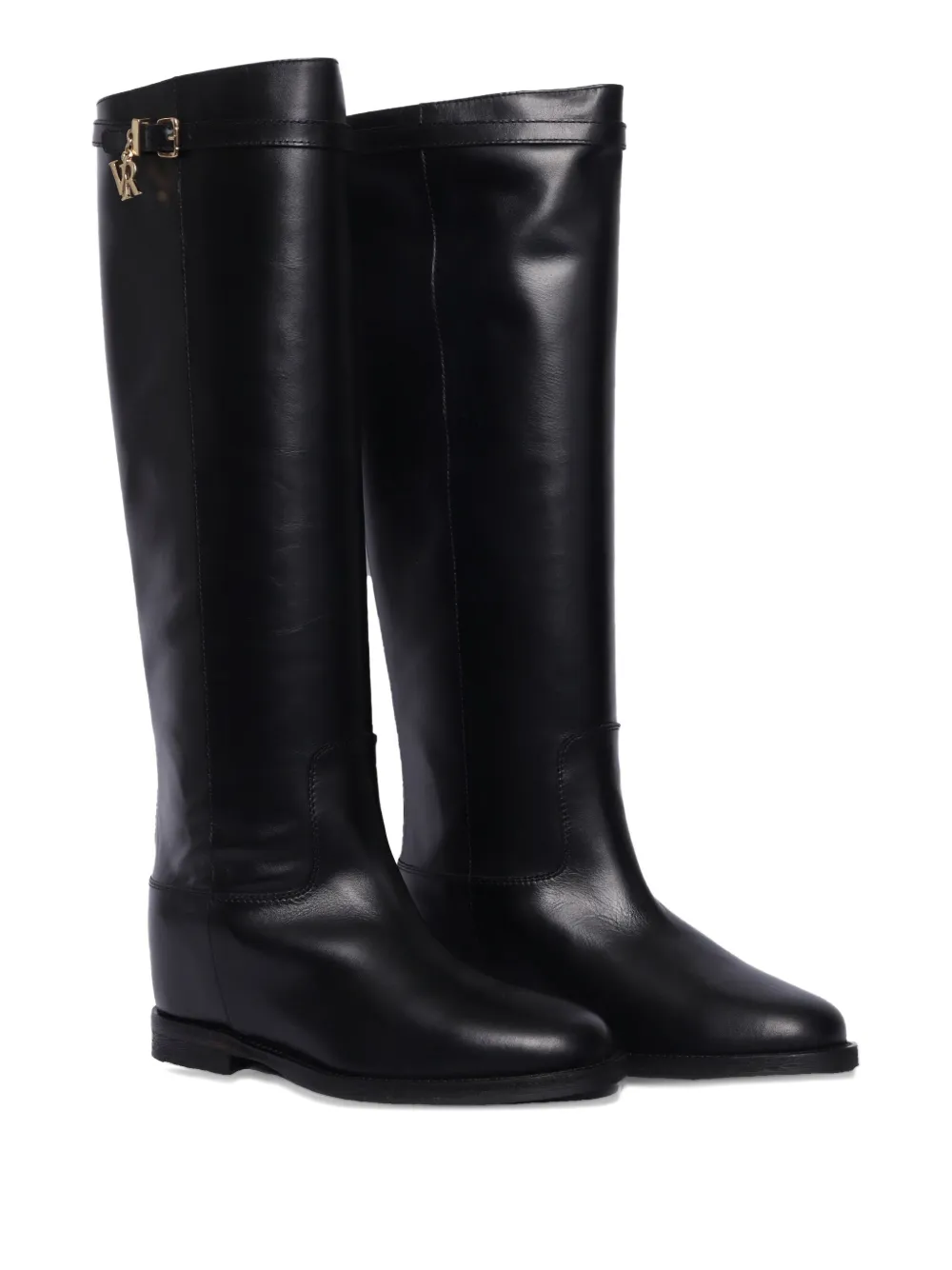 Via Roma 15 Buckle-detail Leather Boots In Black