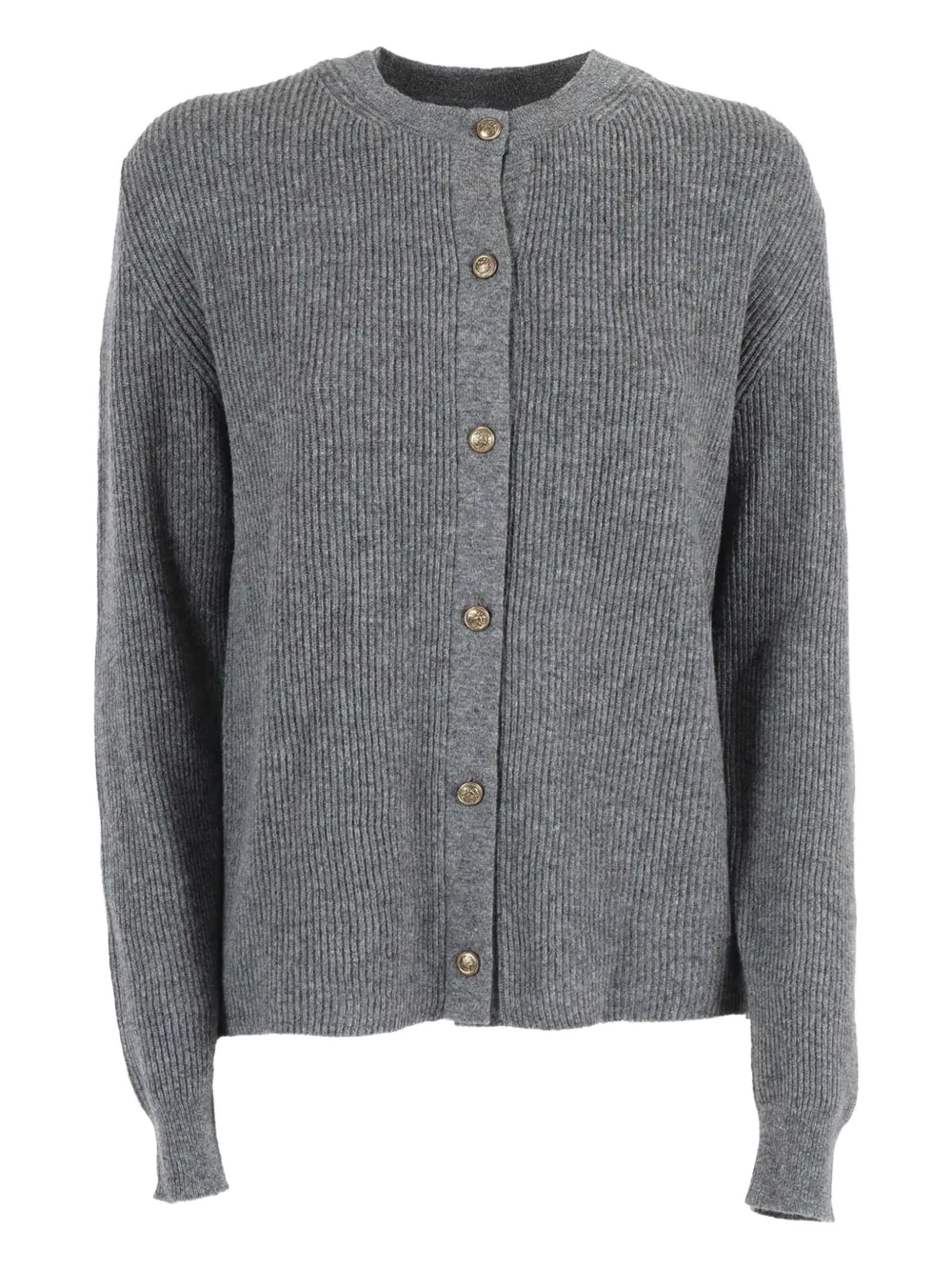 Ballantyne Round Neck Wool Cardigan In Gray