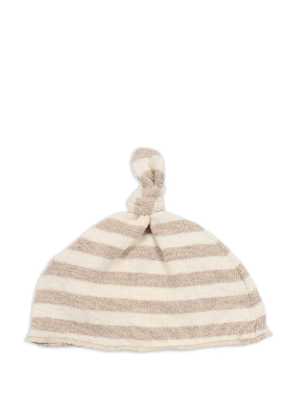 TEDDY & MINOU Gestreepte geknoopte muts - Beige