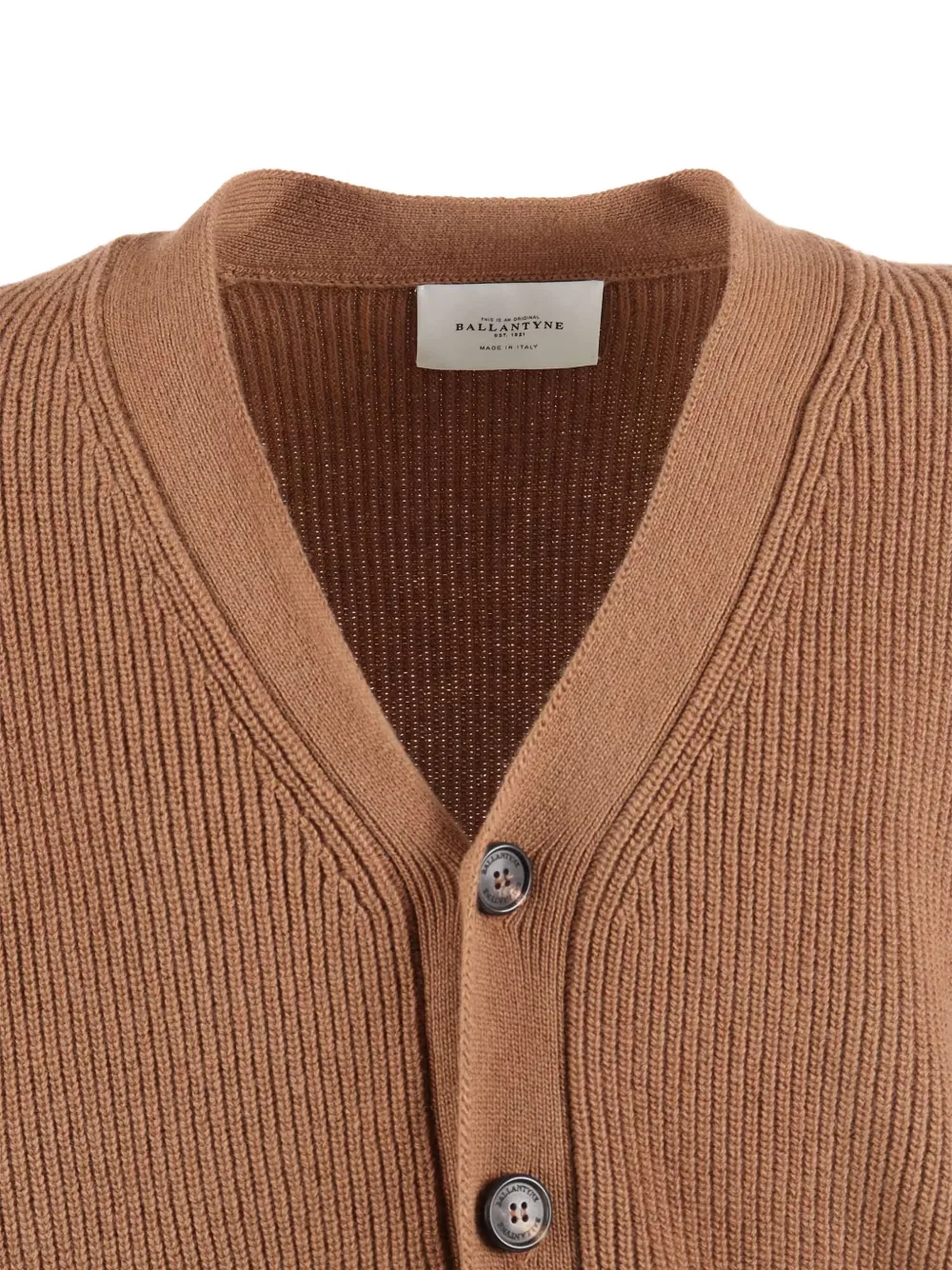 Ballantyne Fine Knit V-neck Cardigan With Button-down Front In Brown