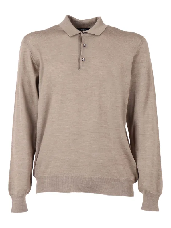 Fedeli Long-sleeve Polo Shirt in Neutrals