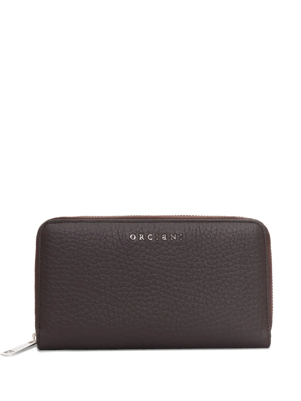 Orciani Hammered-leather Zip-around Wallet In Brown
