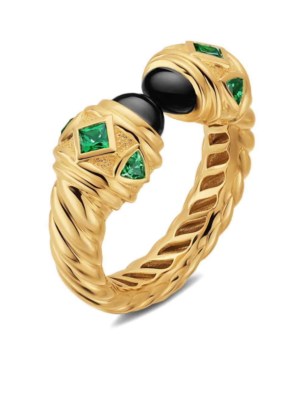 David Yurman 18k Yellow Gold Renaissance® Onyx And Tsavorite Ring In Gold