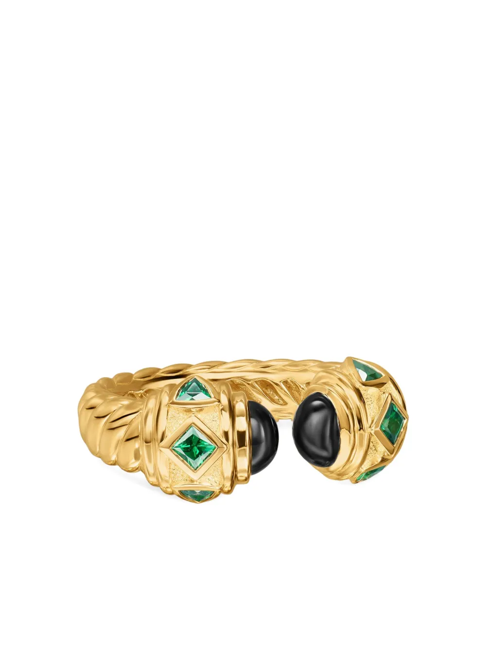 David Yurman 18k Yellow Gold Renaissance® Onyx And Tsavorite Ring In Gold