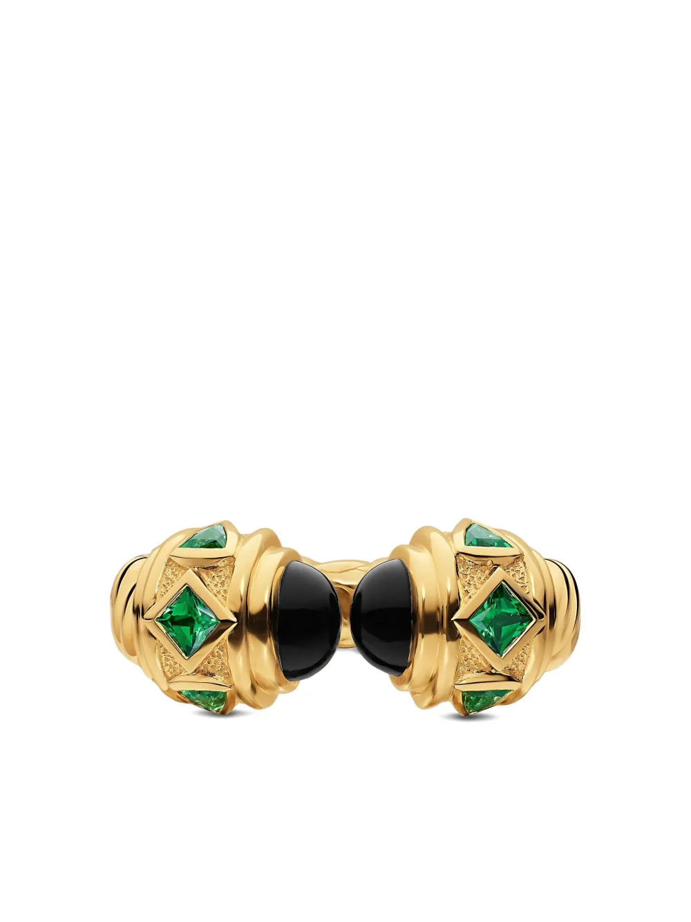 David Yurman 18k Yellow Gold Renaissance® Onyx And Tsavorite Ring In Gold