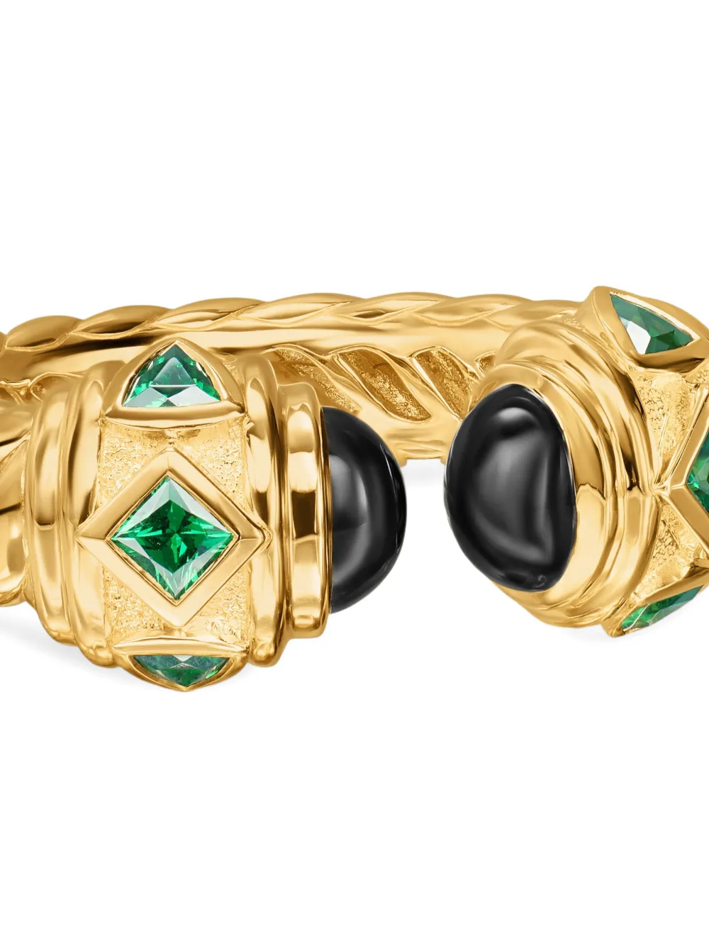 David Yurman 18k Yellow Gold Renaissance® Onyx And Tsavorite Ring In Gold