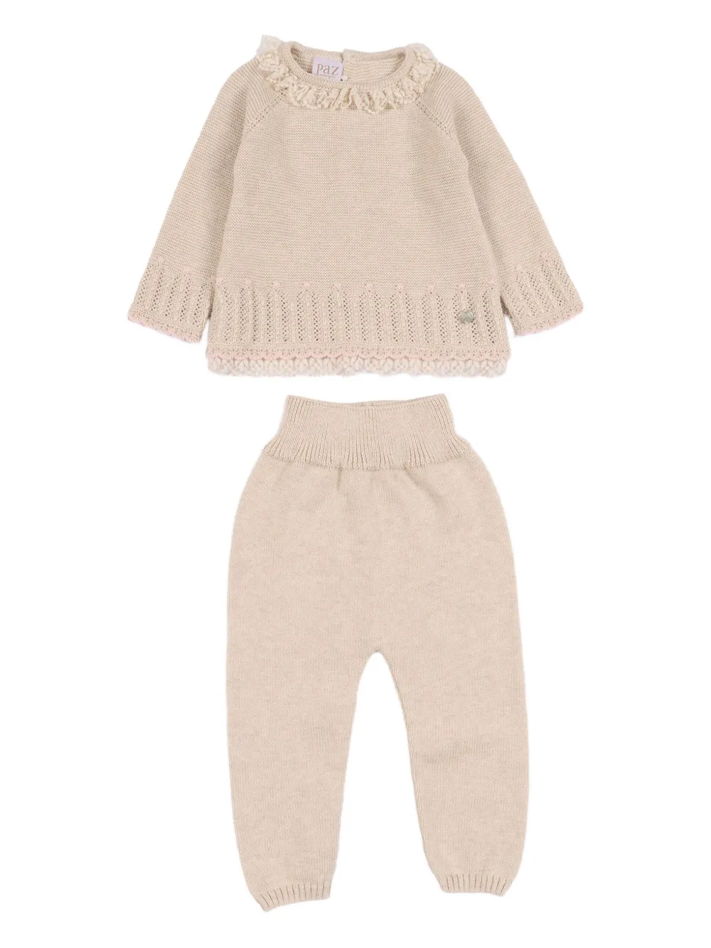 Paz Rodriguez lace-trimmed knitted sweater set - Toni neutri