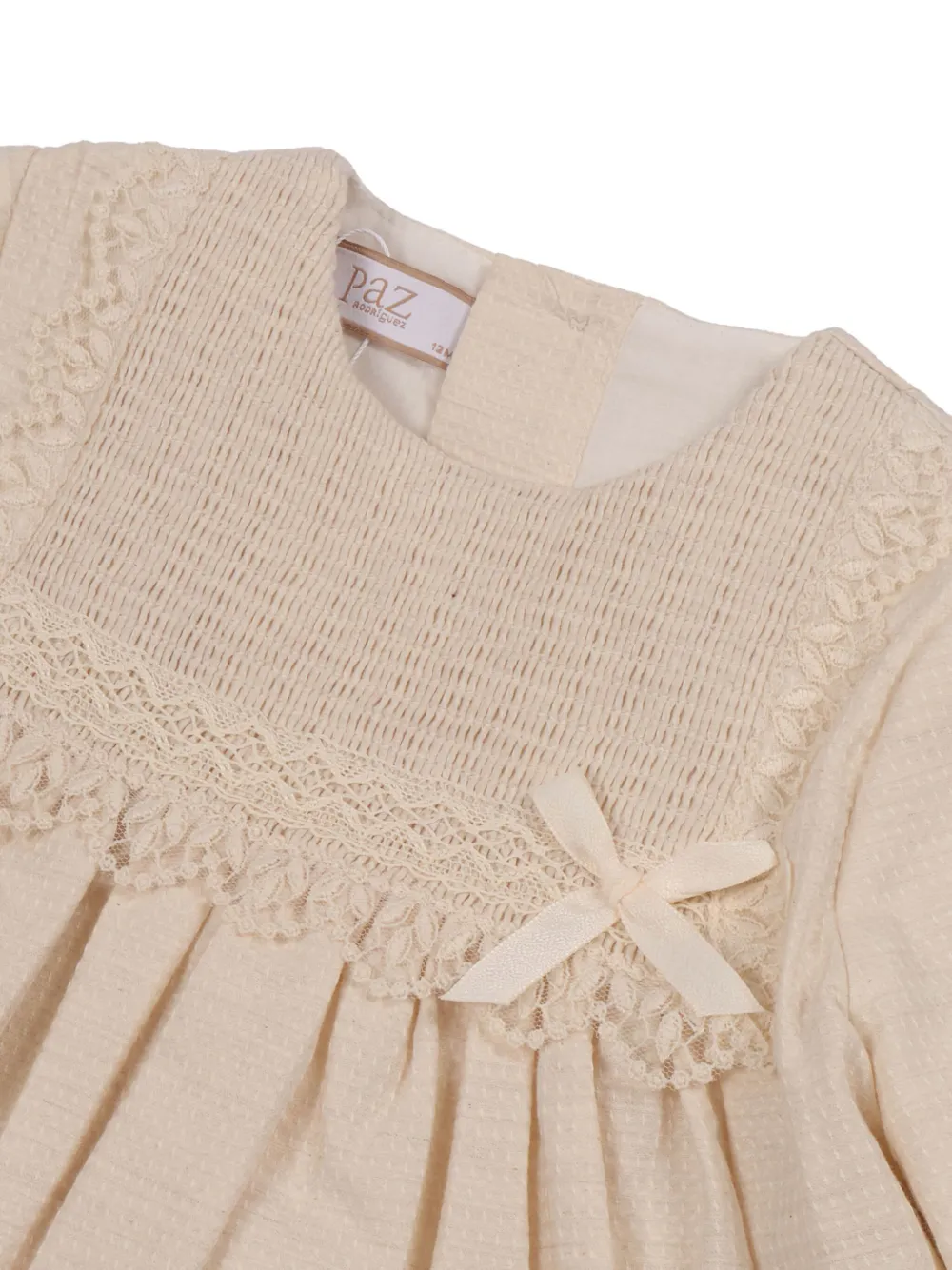 Paz Rodriguez Gesmockte jurk met kanten afwerking Beige