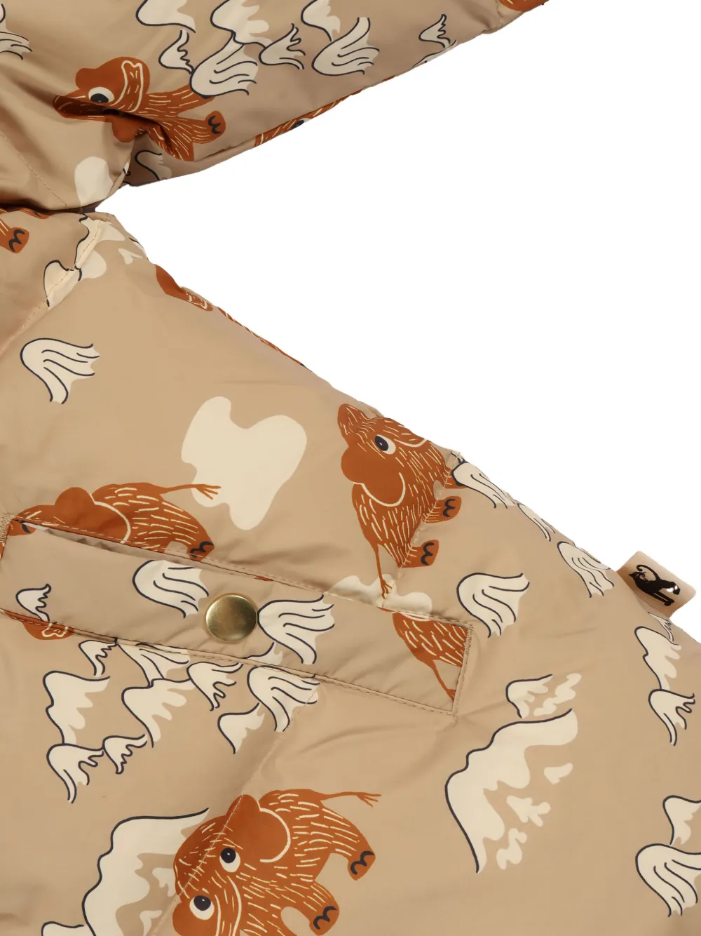 Mini Rodini Donsjack met capuchon en mammoetprint Bruin