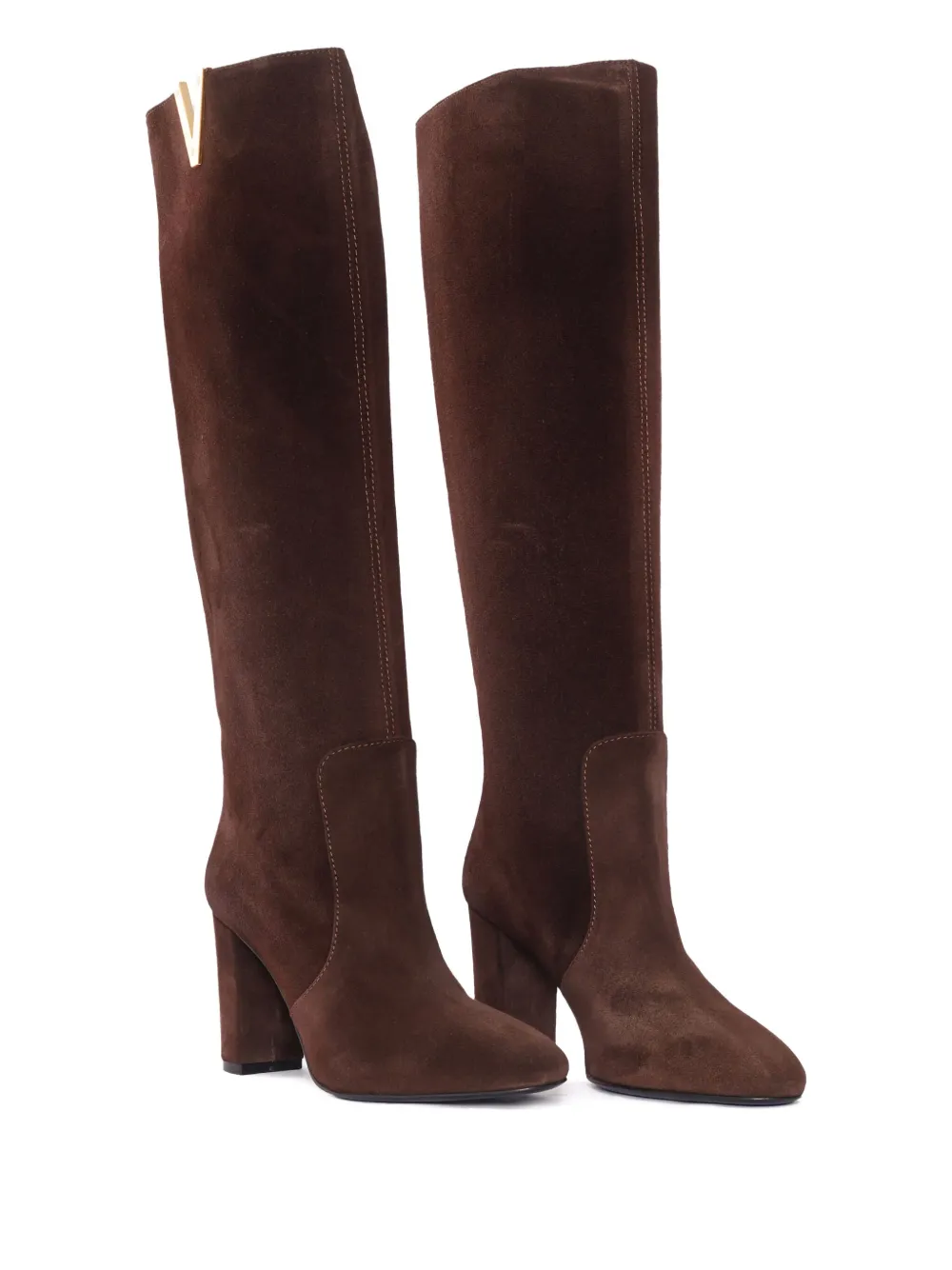 Via Roma 15 85mm V-detail block-heel boots Brown