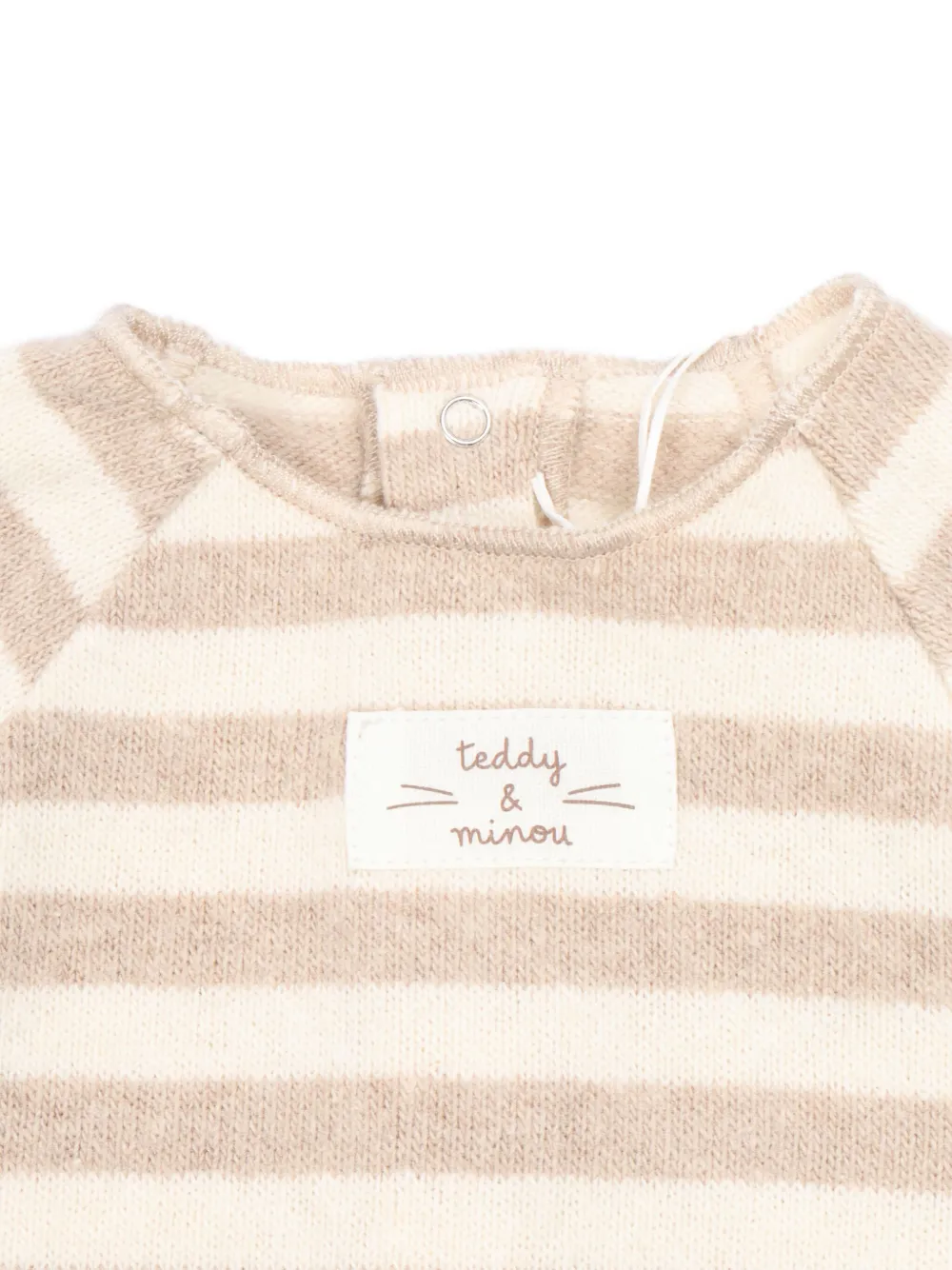 Teddy & Minou Striped Long-sleeved Romper In Neutral