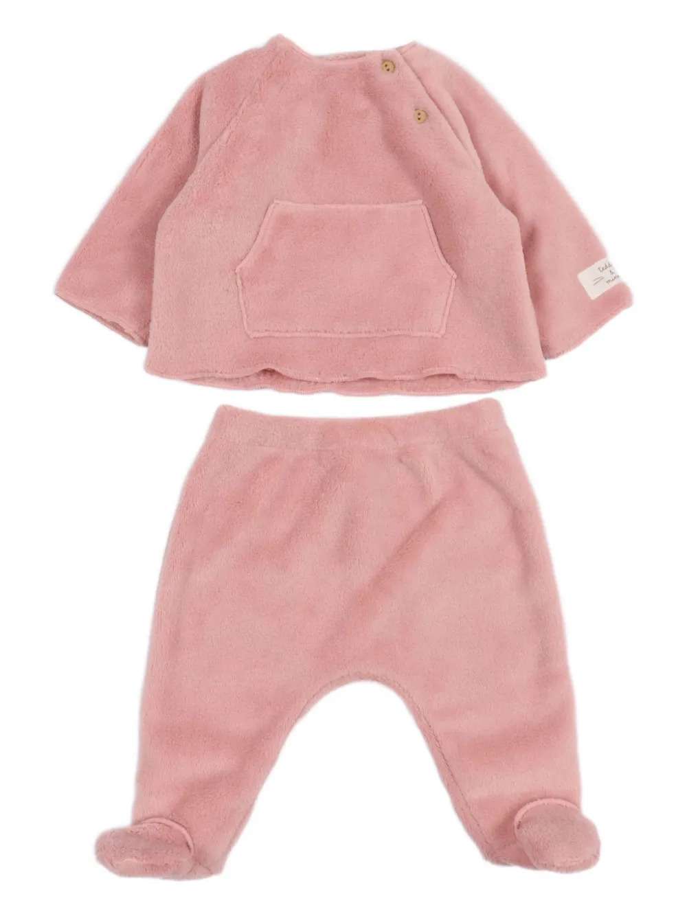 Teddy & Minou Fleece Button-fastening Two-piece Trouser Set In Pink