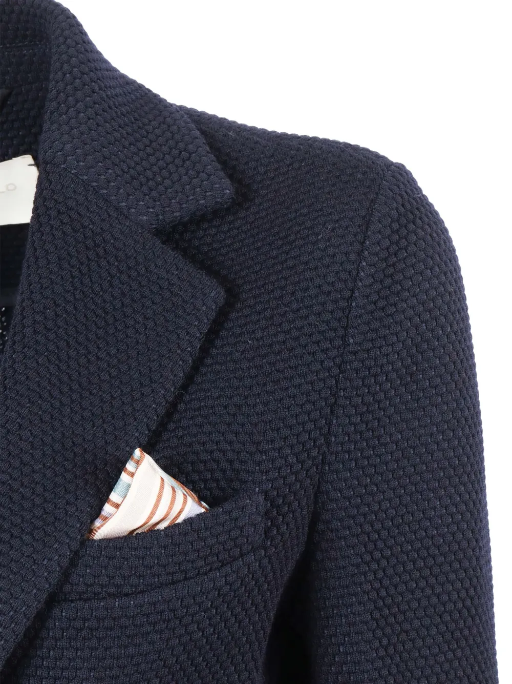 Circolo 1901 Textured Slim Fit Jacket With Classic Lapel And Contrasting Pocket Square In Blue