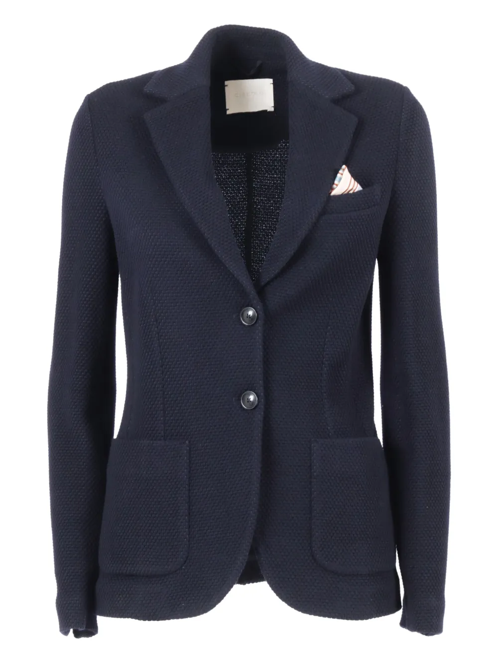 Circolo 1901 Textured Slim Fit Jacket With Classic Lapel And Contrasting Pocket Square In Blue