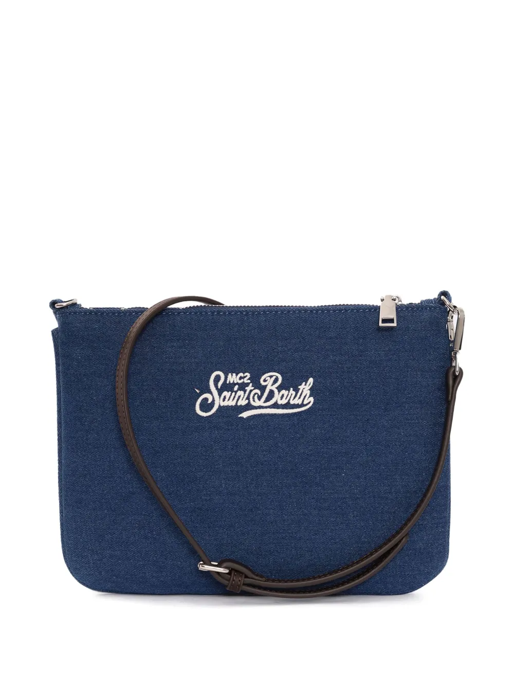 Mc2 Saint Barth Denim Embroidered Crossbody Bag In Blue