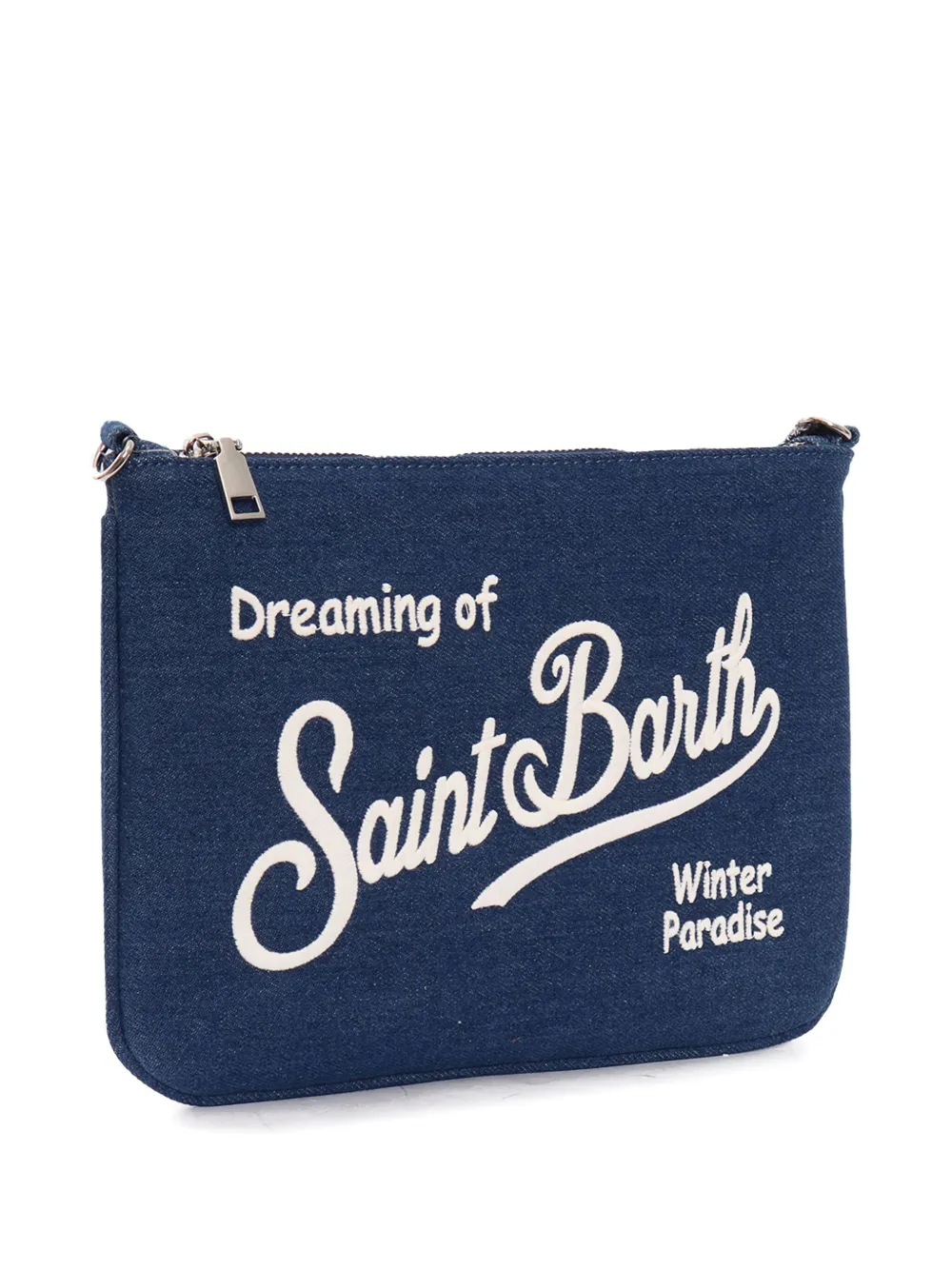 Mc2 Saint Barth Denim Embroidered Crossbody Bag In Blue