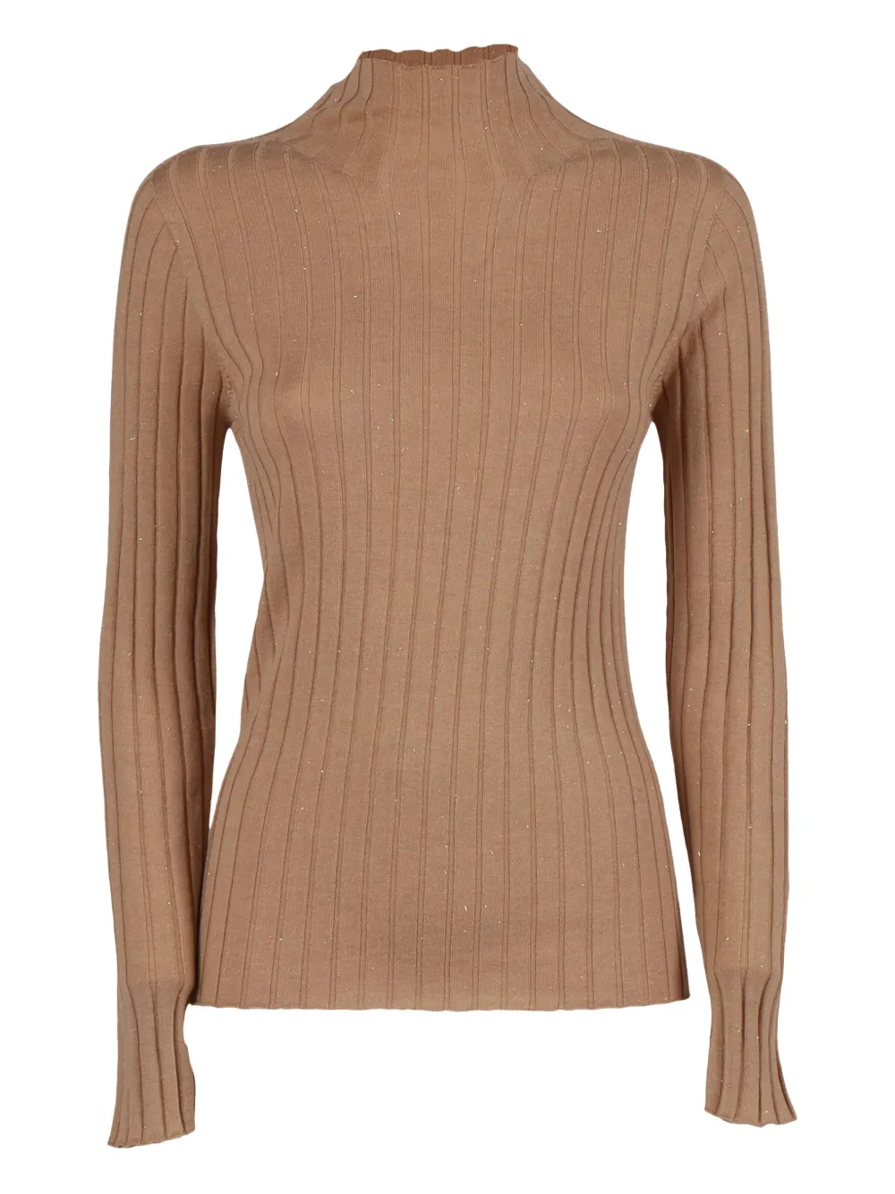 Peserico Ribbed Knit Sweater With Classic Round Neckline In Brown