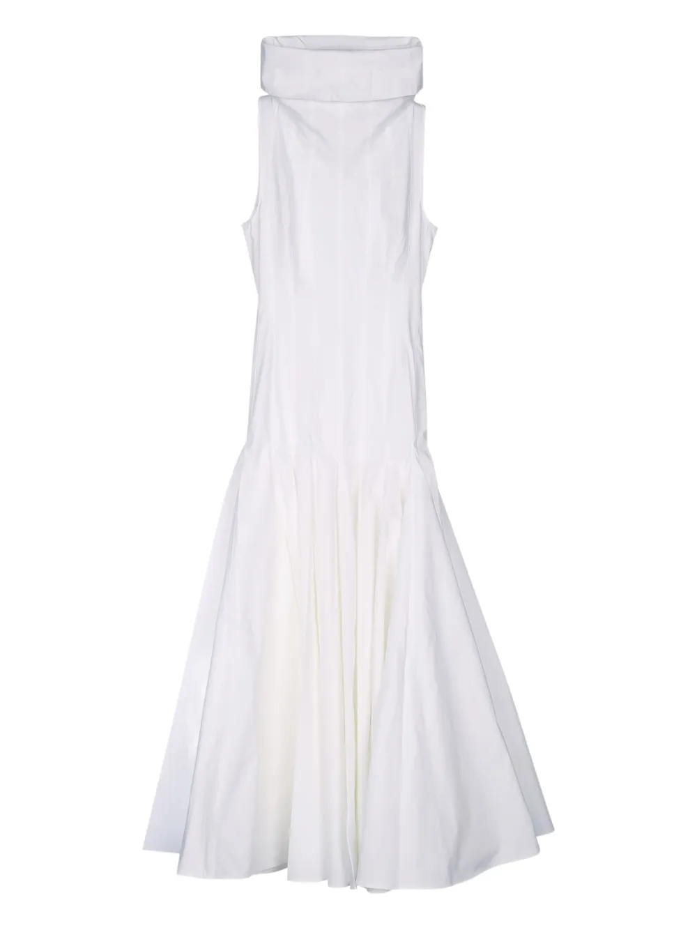 Jacquemus Midi Dress With Flared Skirt And High Neck In White