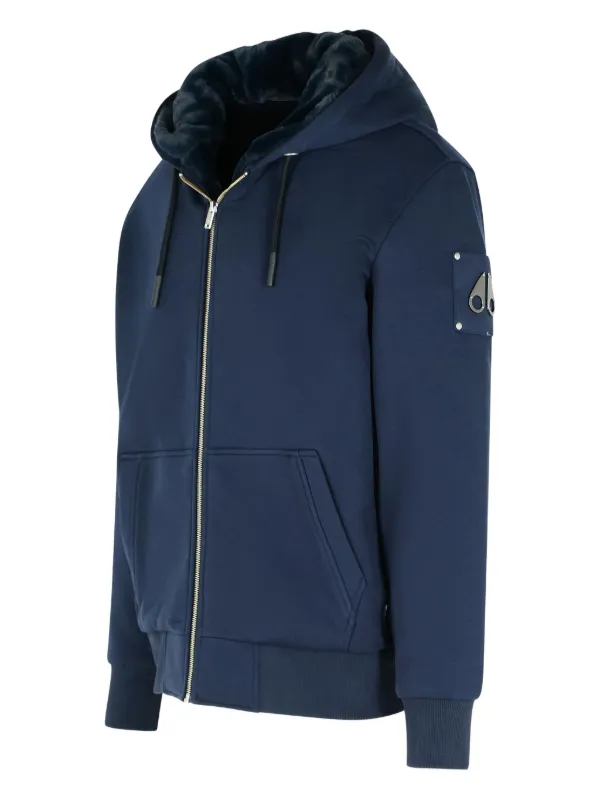 Moose Knuckles logo-patch Drawstring Hoodie | Blue | FARFETCH